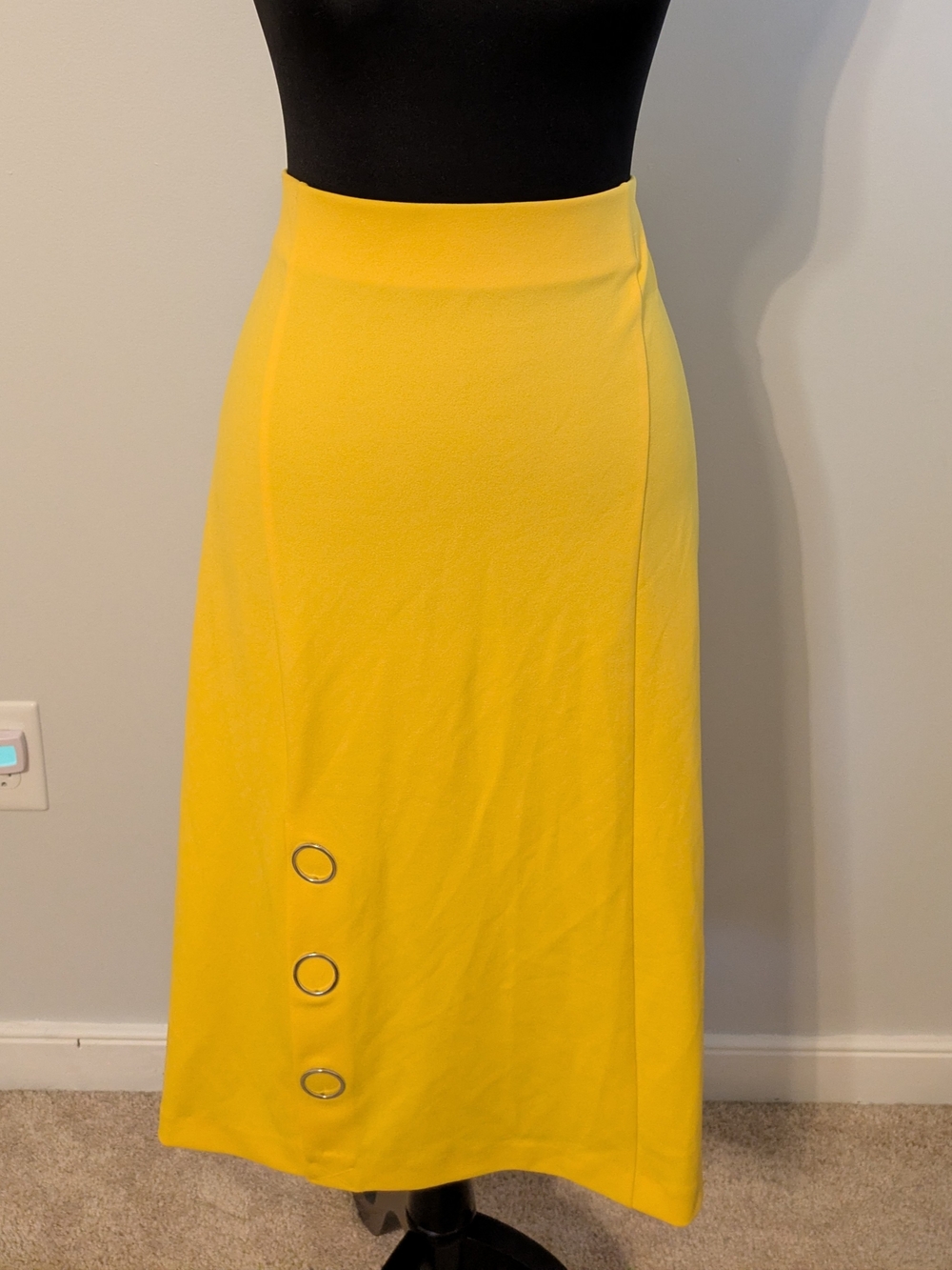 Ashley Stewart Yellow Midi Skirt with Ring Accents Size 18/20 High Rise A Line